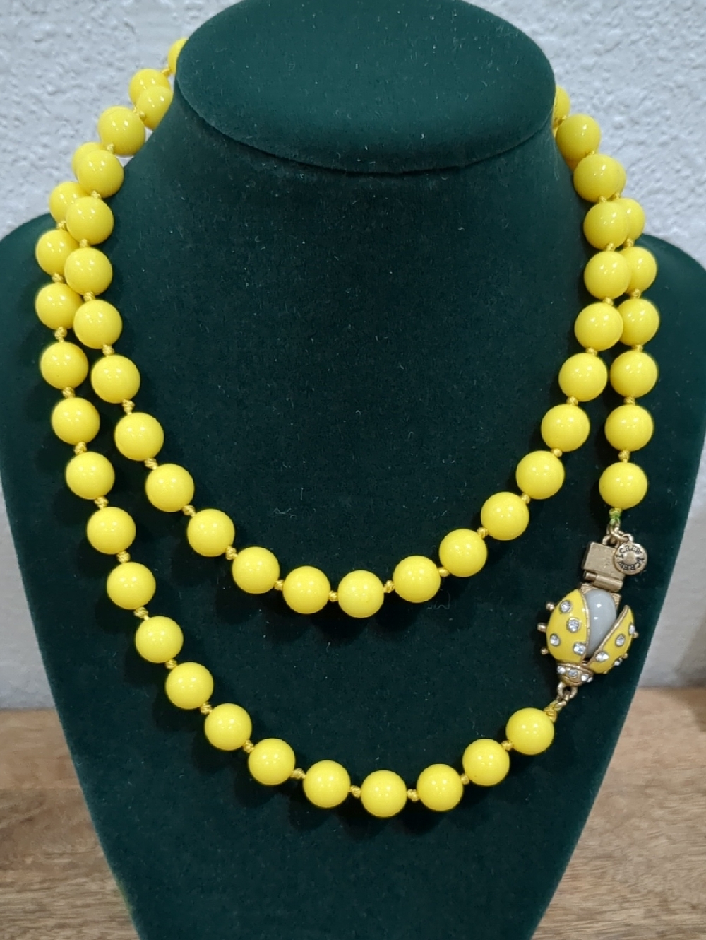 J CREW Vintage Yellow Beaded Women's Necklace with A Ladybug Clasp
